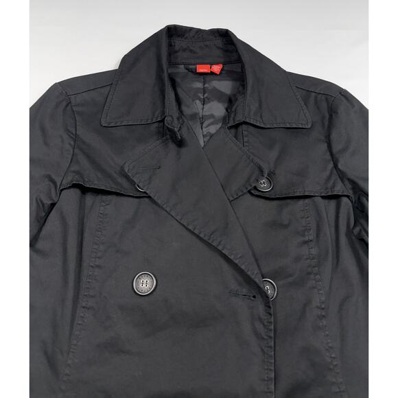 Espirit womens Black Button Down Mid Length Double Breasted Trenchcoat Sz 10 - Picture 6 of 13